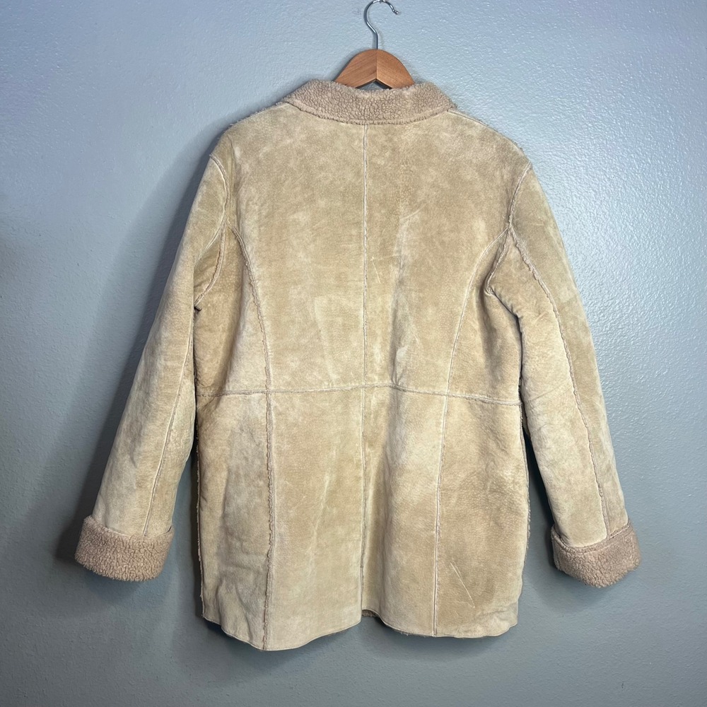 Brandon Thomas Y2K Leather Suede Jacket‎ Womens Sz XL Faux Sherpa Lined Longline - Picture 9 of 10